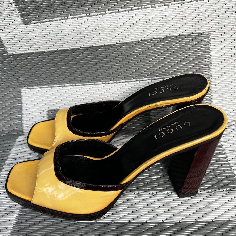 Gucci 4" Heels Mustard Yellow & Brown Size 10B